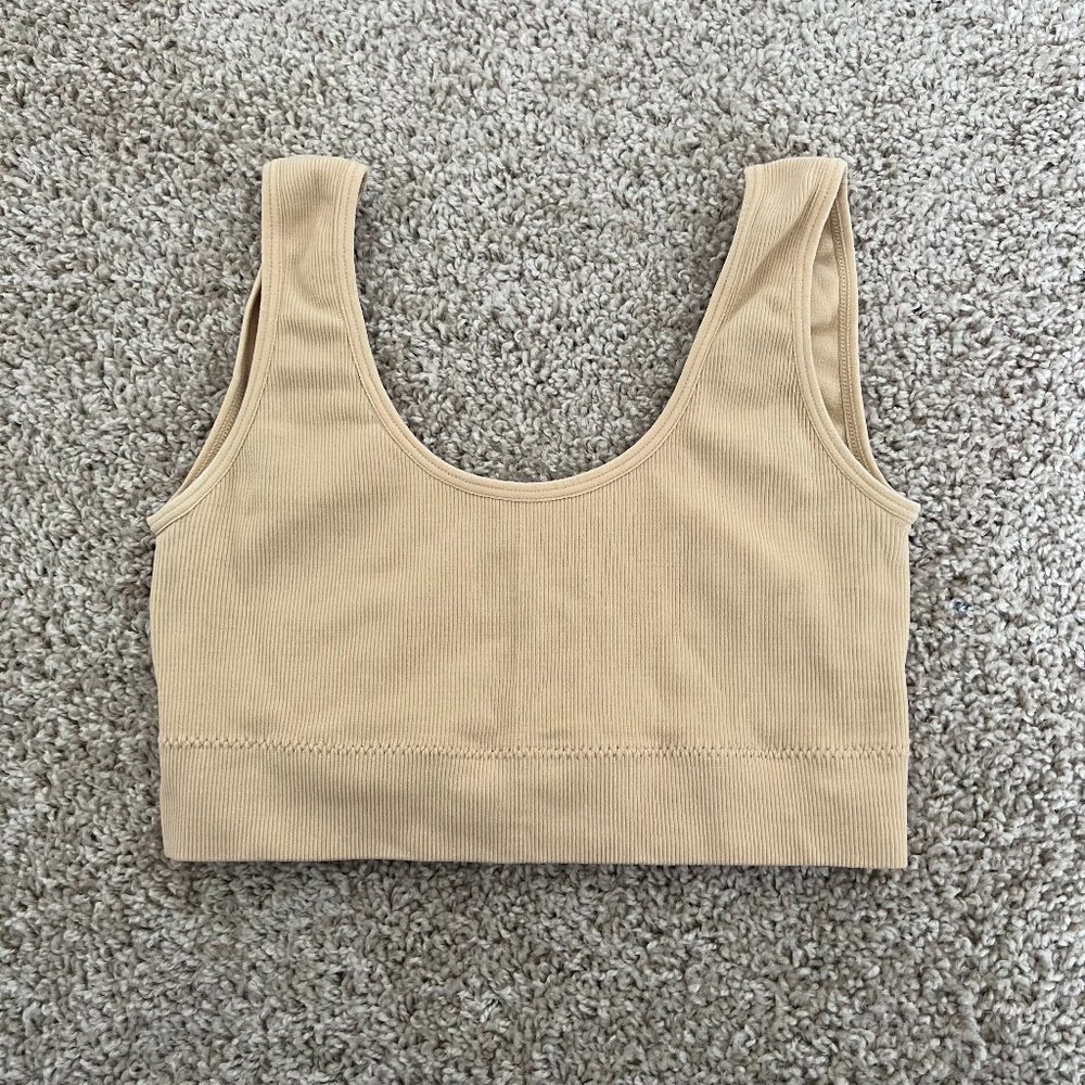 Tan Ribbed Bralette Stretchy Small